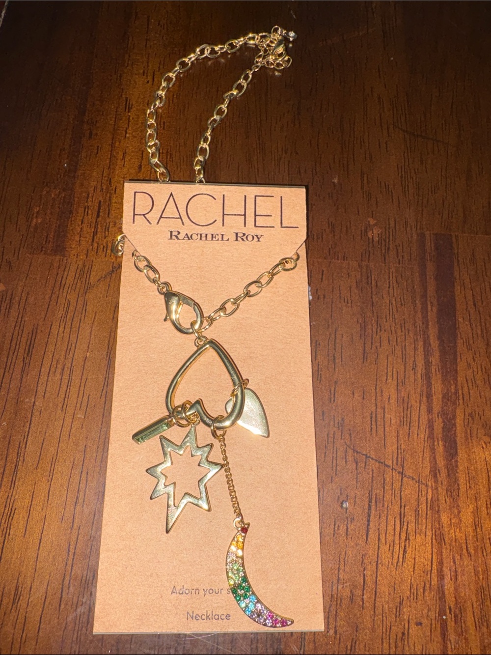 RACHEL Rachel Roy Gold-tone Multi-Charm Necklace with Rainbow Crescent